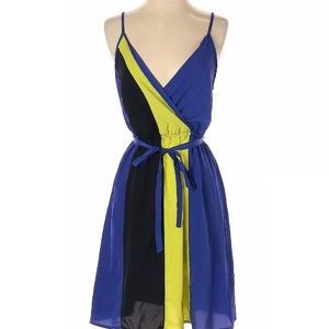 Net neon yellow blue slip cami sundress Small
